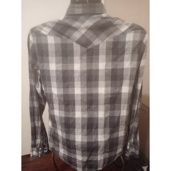 Salt Valley Western Shirt Medium M Gray Button Up Pearl Snap Plaid Pockets Mens - Picture 6 of 12
